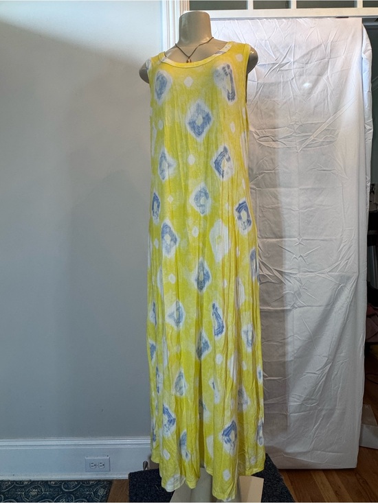 Style & Co. Dresses & Skirts - Style & Co. Yellow Tie-Dye Maxi Dress with Blue Accents